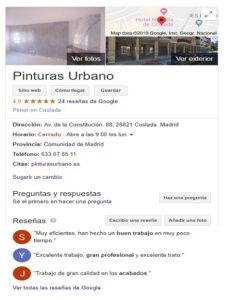 Reseñas de Google - Pinturas Urbano